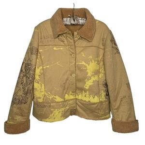 Y2K‎ Méchant L Dragon Sherpa Lined Chore Coat Jacket Asian Motif Made Korea